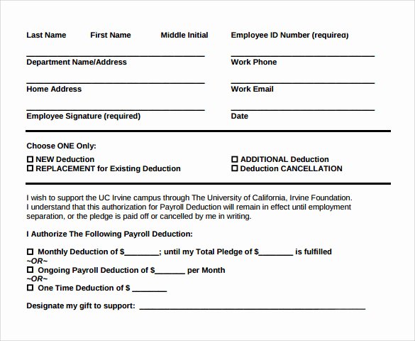 Payroll Deduction form Word Beautiful 10 Payroll Deduction forms to Download