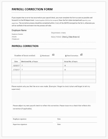 Payroll Deduction form Word Best Of Payroll Correction form Template Ms Word