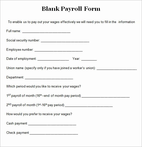 Payroll Deduction form Word Lovely 8 Blank Payroll form Templates