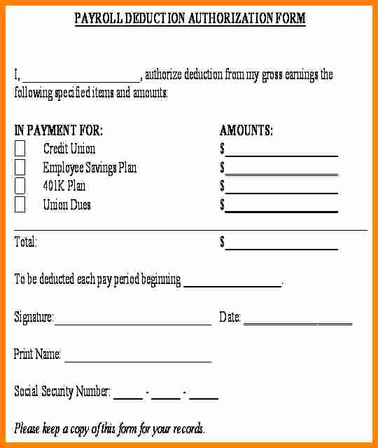 Payroll Deduction form Word New 5 Payroll Deduction Authorization form Template