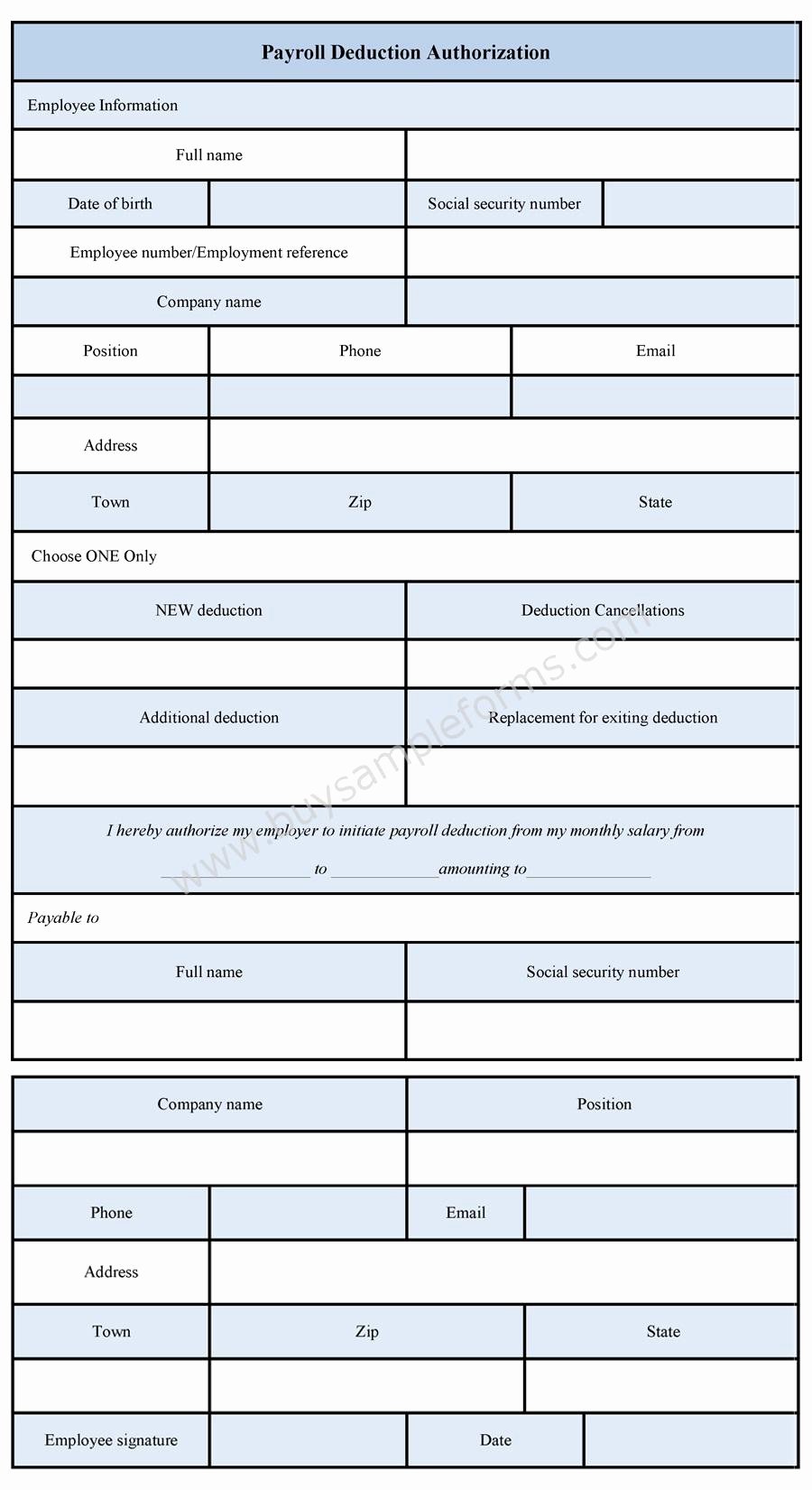 Payroll Deduction form Word New Payroll Deduction Authorization form Sample forms