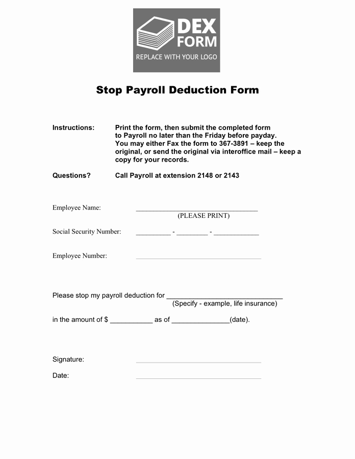 Payroll Deduction form Word New Stop Payroll Deduction form In Word and Pdf formats