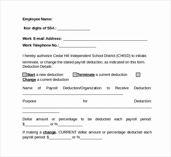 Payroll Deduction form Word Unique 10 Payroll Deduction forms to Download