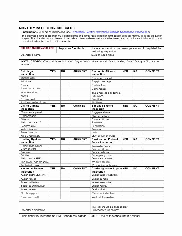 Pc Build Checklist Template Beautiful Monthly Cheklist Inspection