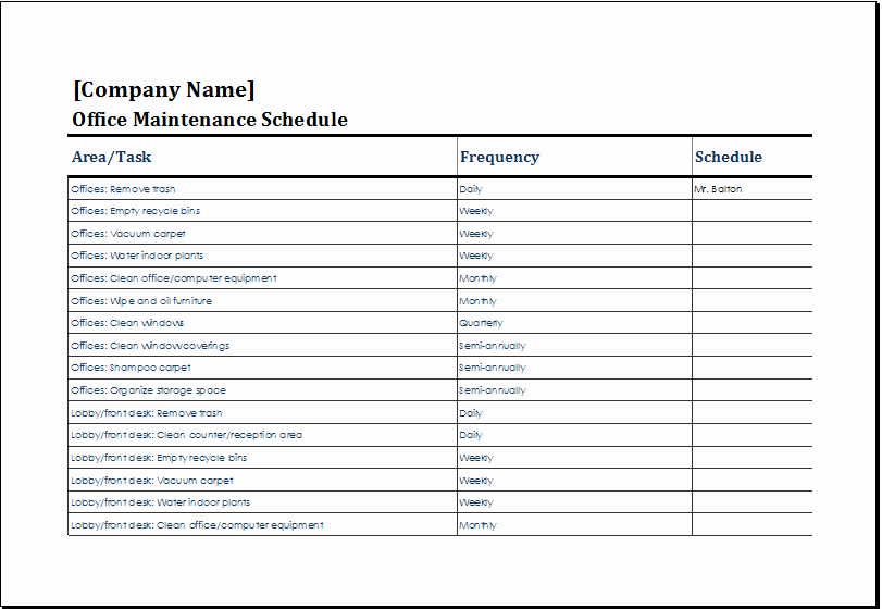 Pc Build Checklist Template Inspirational Fice Maintenance Schedule Template Ms Excel