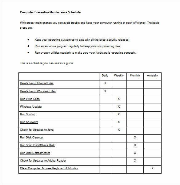 Pc Build Checklist Template Luxury Maintenance Schedule Templates 35 Free Word Excel Pdf