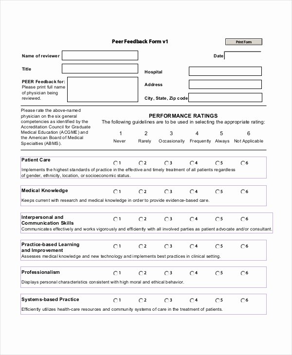 Peer Review Template Awesome 8 Sample Peer Feedback forms Example Sample format