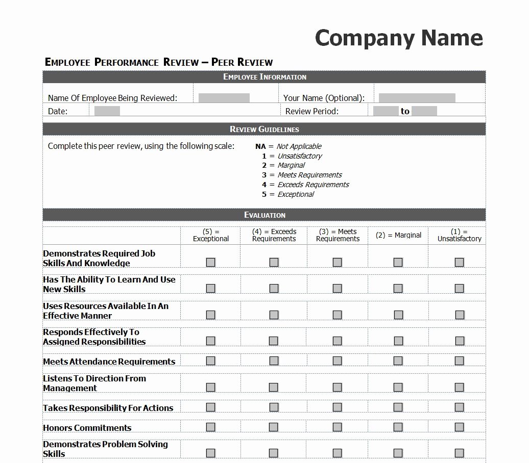 Peer Review Template Elegant Employee Evaluation Template Excel Images