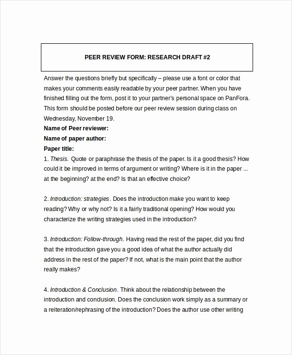 Peer Review Template Luxury 8 Sample Peer Feedback forms Example Sample format