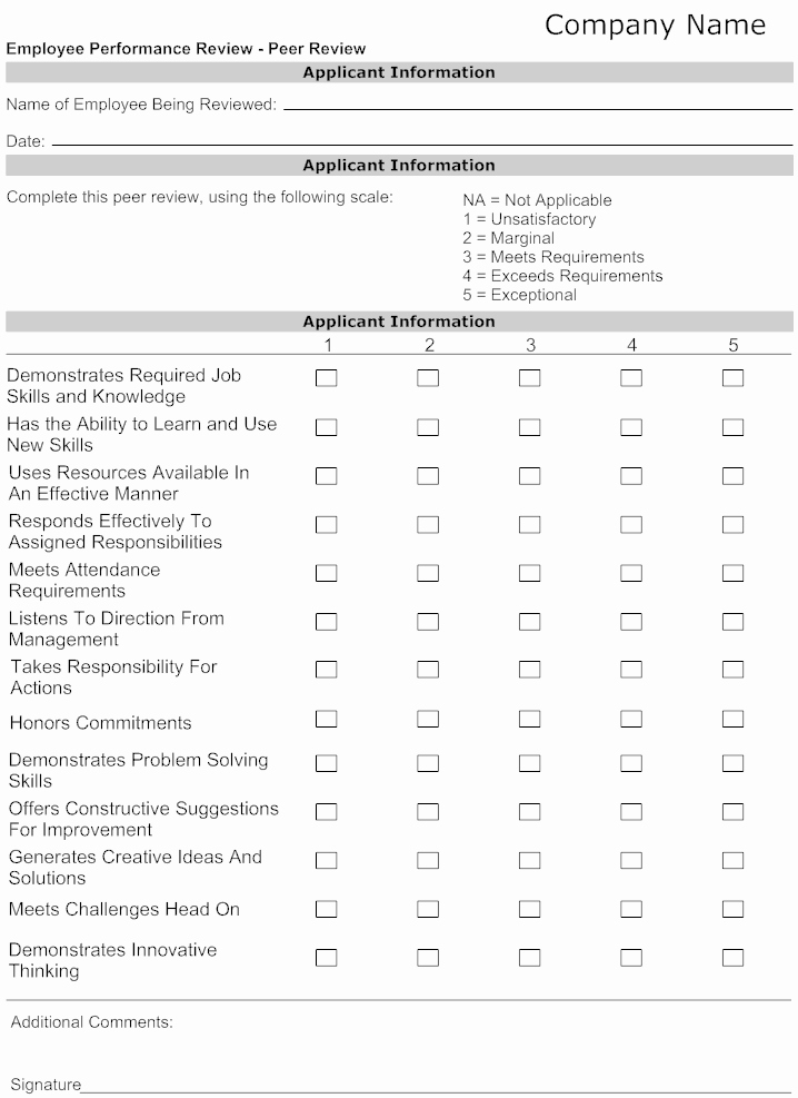 Peer Review Template Luxury Example Image Employee Performance Review