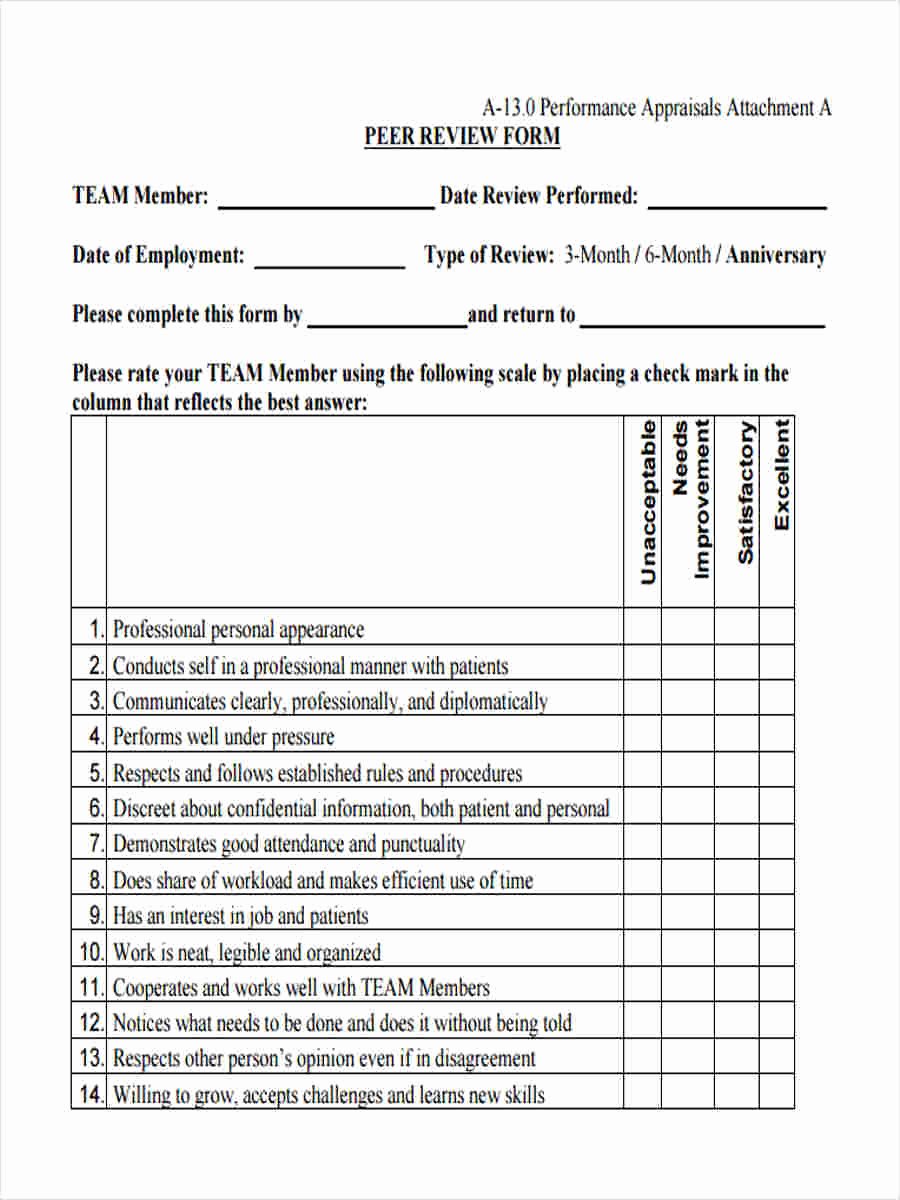 Peer Review Template Unique 23 Performance Review form Templates