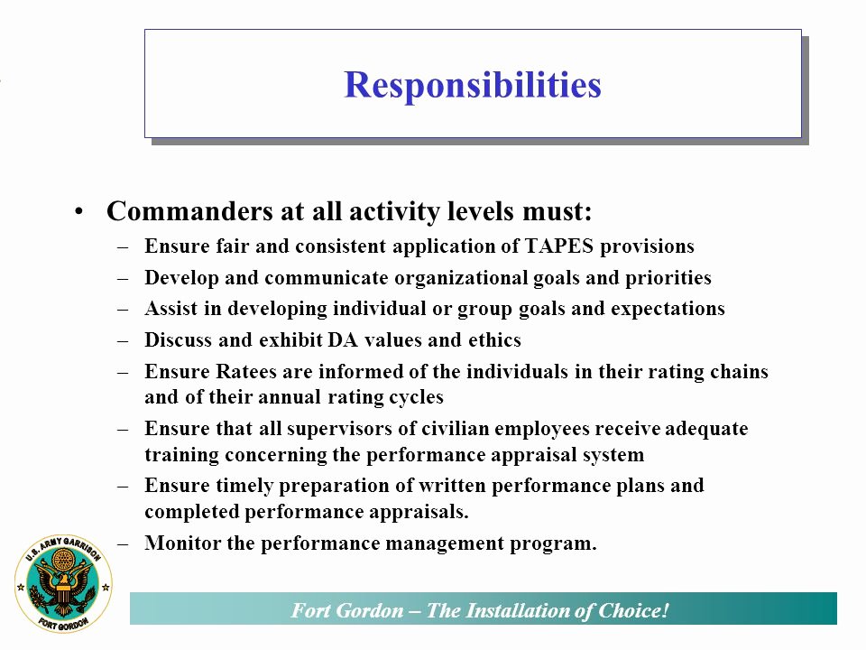 Performance Goals and Expectations Examples Army Lovely total Army Performance Evaluation System Ppt