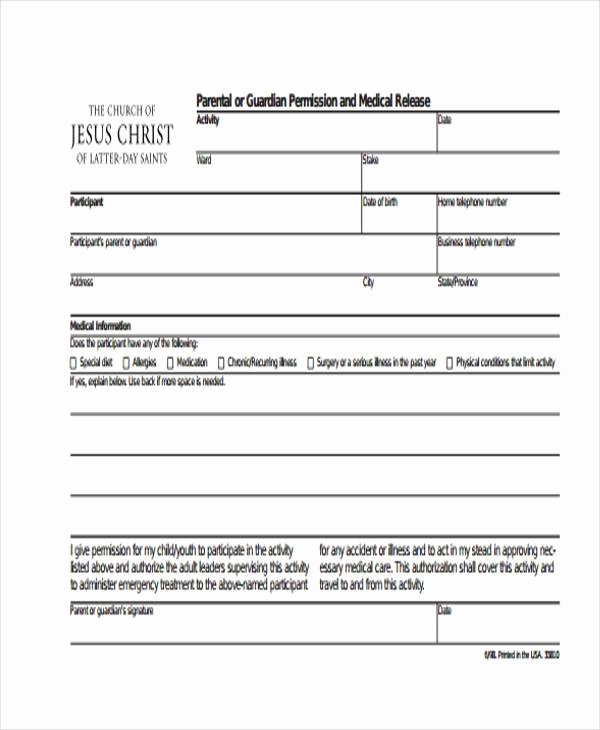 Permission Slip Lds Luxury Sample Release forms
