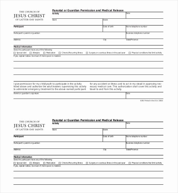 Permission Slips Lds Best Of 20 Sample Medical Release forms