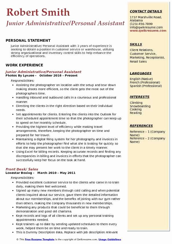 Personal assistant Agreement Best Of Resume for Personal assistant Colbro