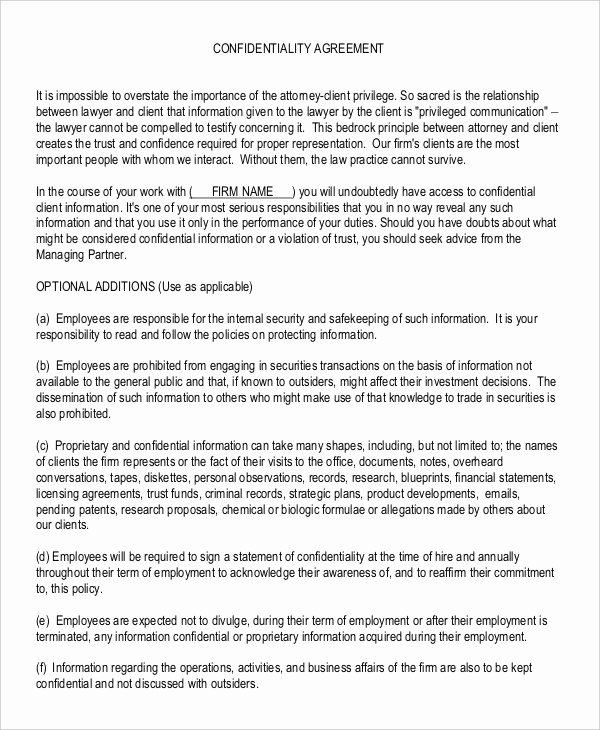 Personal assistant Agreement Fresh Confidentiality Agreement form 10 Free Word Pdf