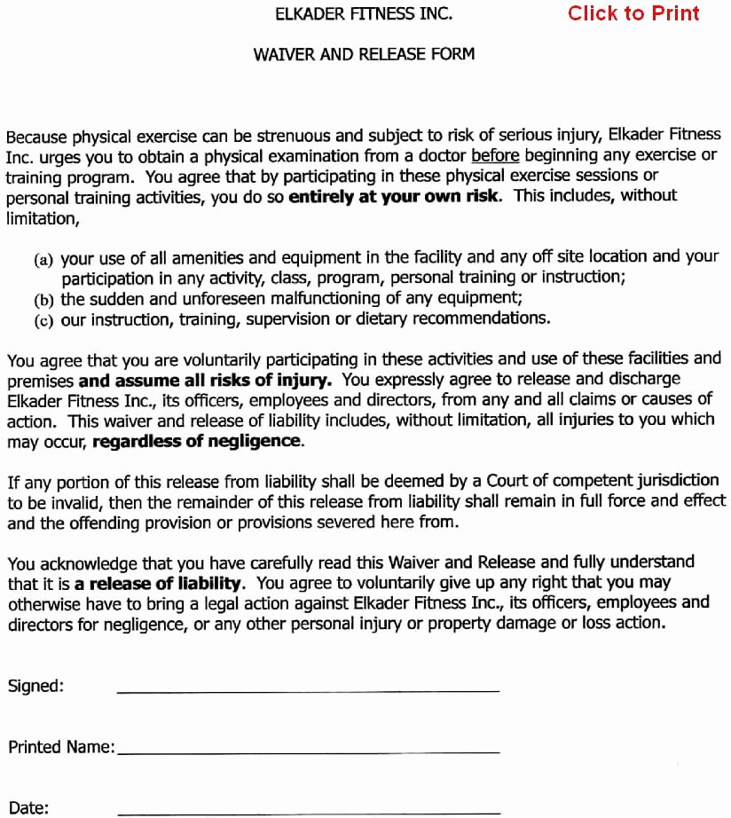 Personal assistant Agreement Fresh Printable Sample Release and Waiver Liability Agreement