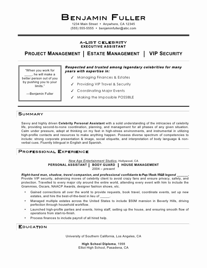 Personal assistant Agreement Inspirational Celebrity Personal assistant Resume by Mia C Coleman