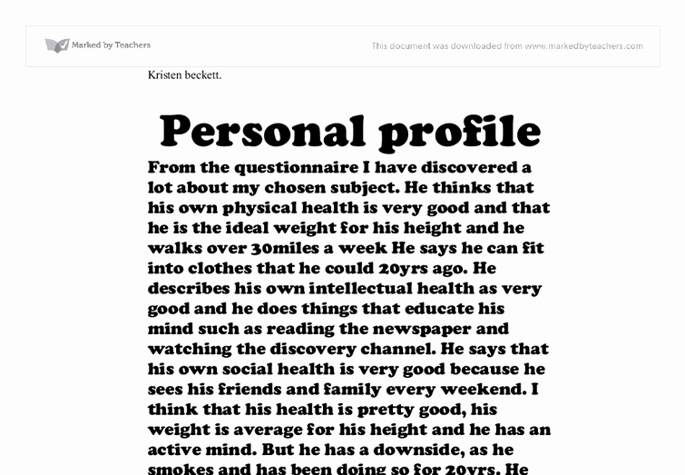 Personal Background Essay Examples Awesome Personal Profile A Level Healthcare Marked by