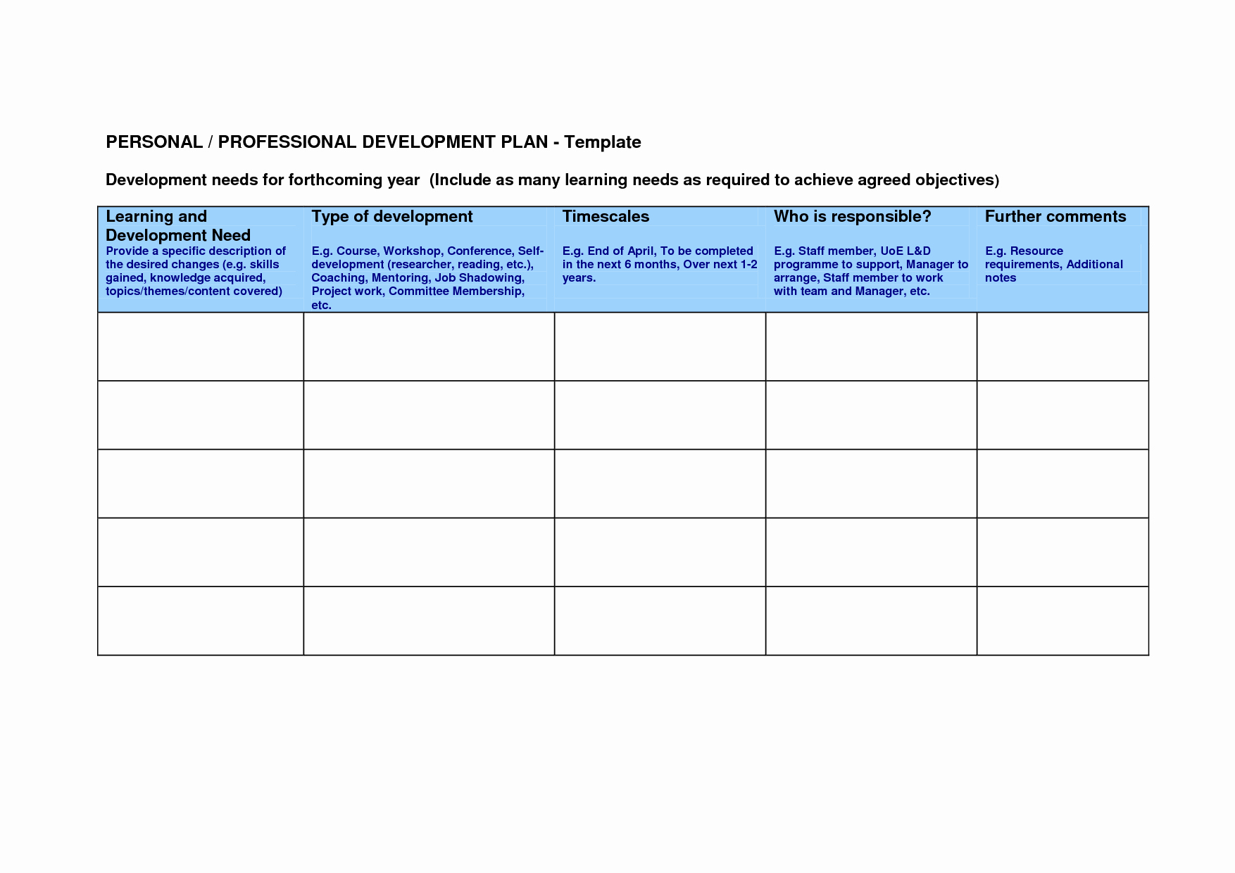 Personal Development Plan Childcare Example New Self Development Plan at Work Personal Template Word