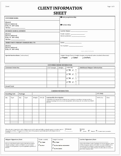 Personal Information Template Excel Best Of Business format Client Information Sheet