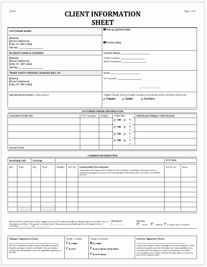 Personal Information Template Excel Best Of Business format Client Information Sheet
