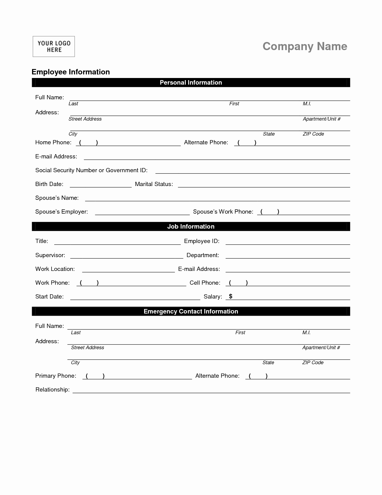 Personal Information Template Excel Best Of Employee Personal Information form Template