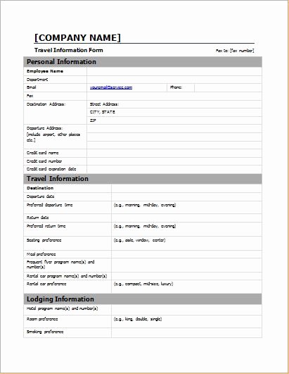 Personal Information Template Excel Lovely Employee Travel Information forms