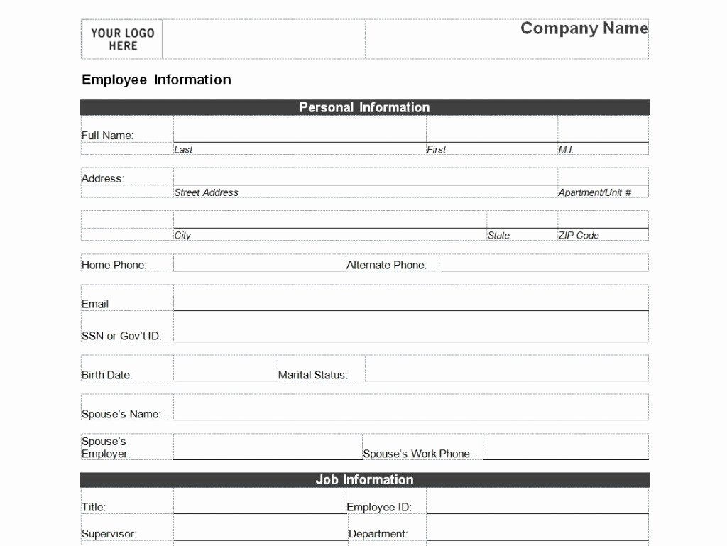 Personal Information Template Excel Luxury Employee Personal Information form Template