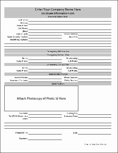 Personal Information Template Excel Unique Free Personalized Employee Information form From formville