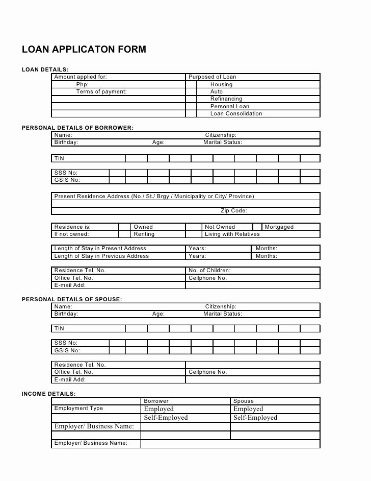 Personal Loan Application form Template Beautiful Loan Applicaton form