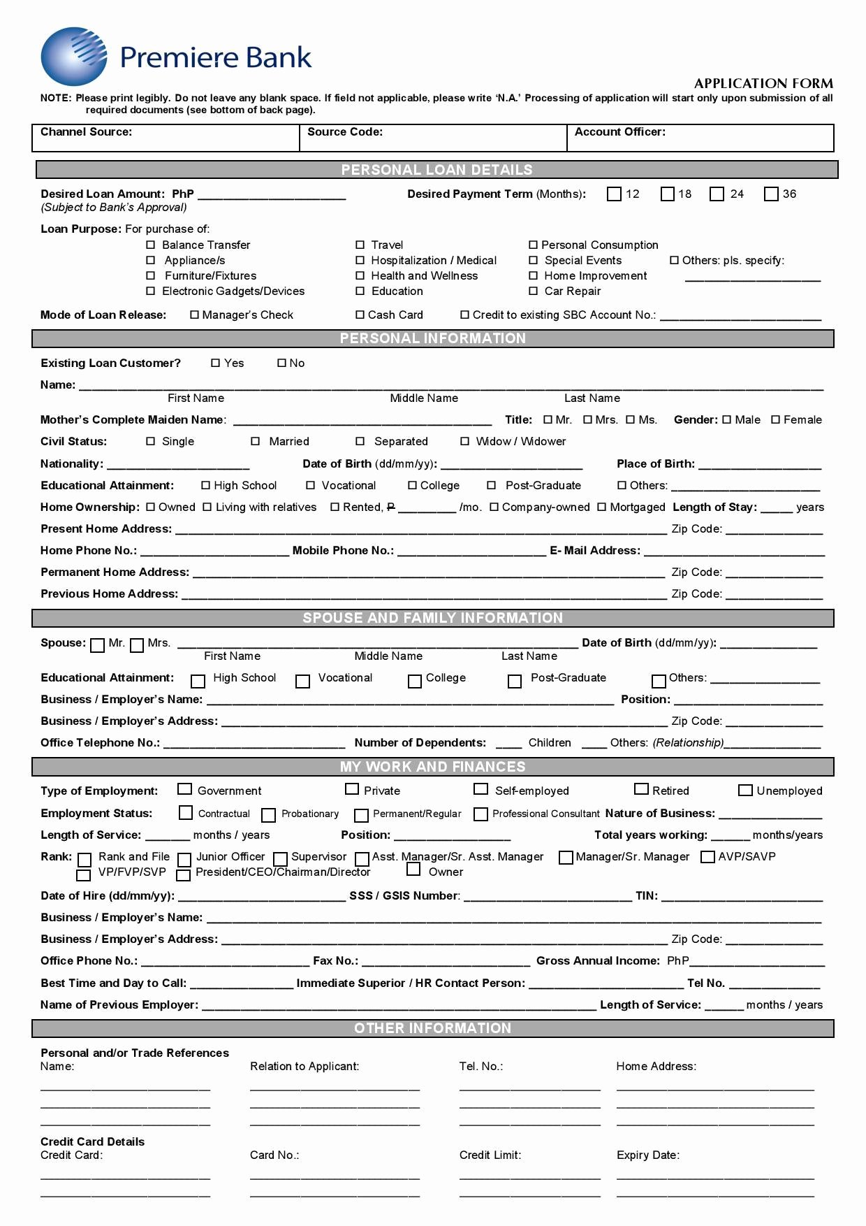 Personal Loan Application form Template Inspirational 28 Of Bank Loan Request forms Template