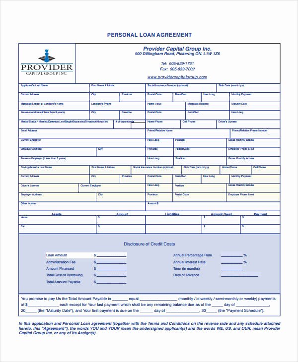 Personal Loan form Template Inspirational 16 Personal Loan Agreement Templates Free Pdf Word Samples