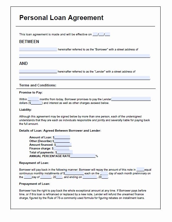 Personal Loan form Template Lovely Free Loan Agreement Template