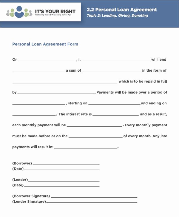 Personal Loan forms Template Elegant 38 Agreement form Samples