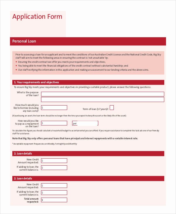 Personal Loan forms Template Elegant 74 Sample Application forms In Pdf