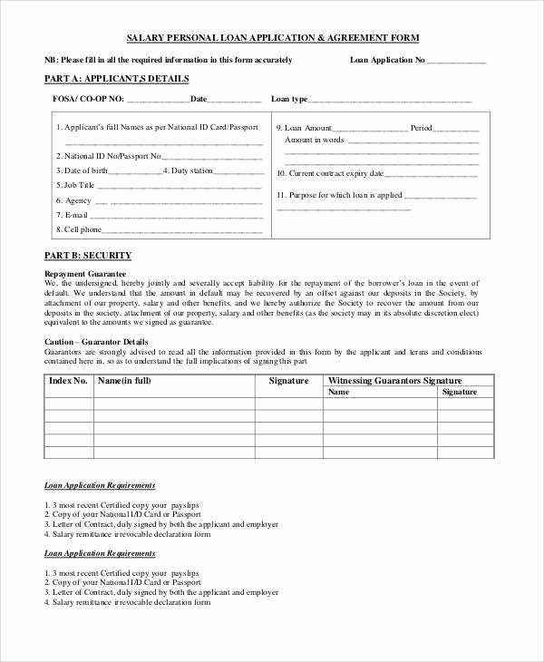 Personal Loan forms Template New Basic Agreement form