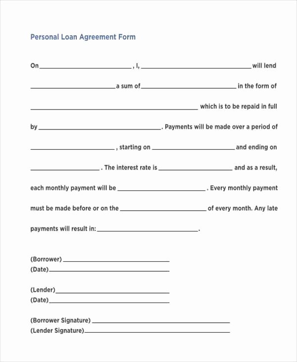 Personal Loan forms Template Unique Personal Loan Agreement Template