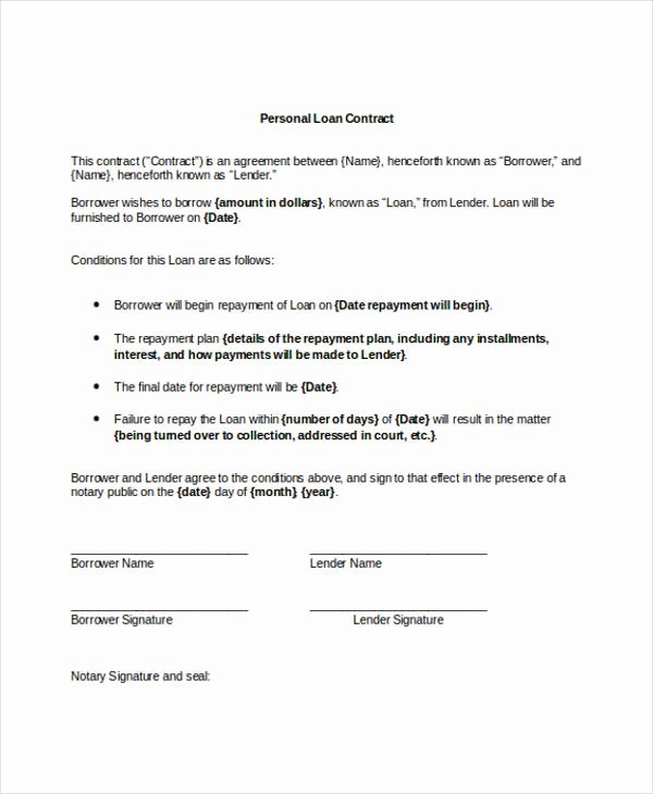 Personal Loan Letter format Elegant 11 Loan Contract Templates Docs Word