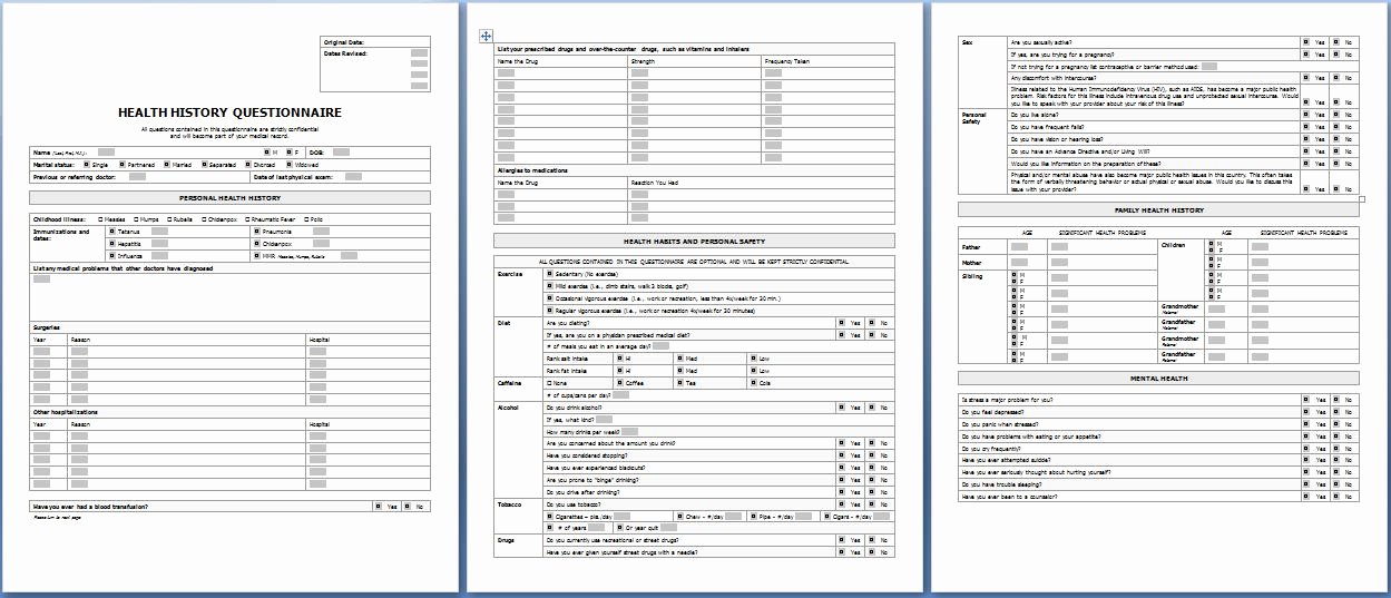 Personal Medical History form Template Beautiful Patient Health History Questionnaire form Templates