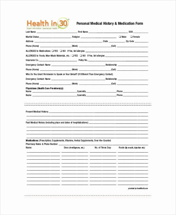 Personal Medical History form Template Beautiful Sample Medical form