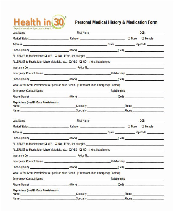 Personal Medical History form Template Best Of Medical History form 9 Free Pdf Documents Download