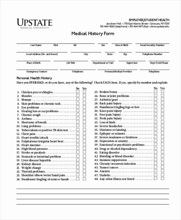 Personal Medical History form Template Best Of Medical History forms