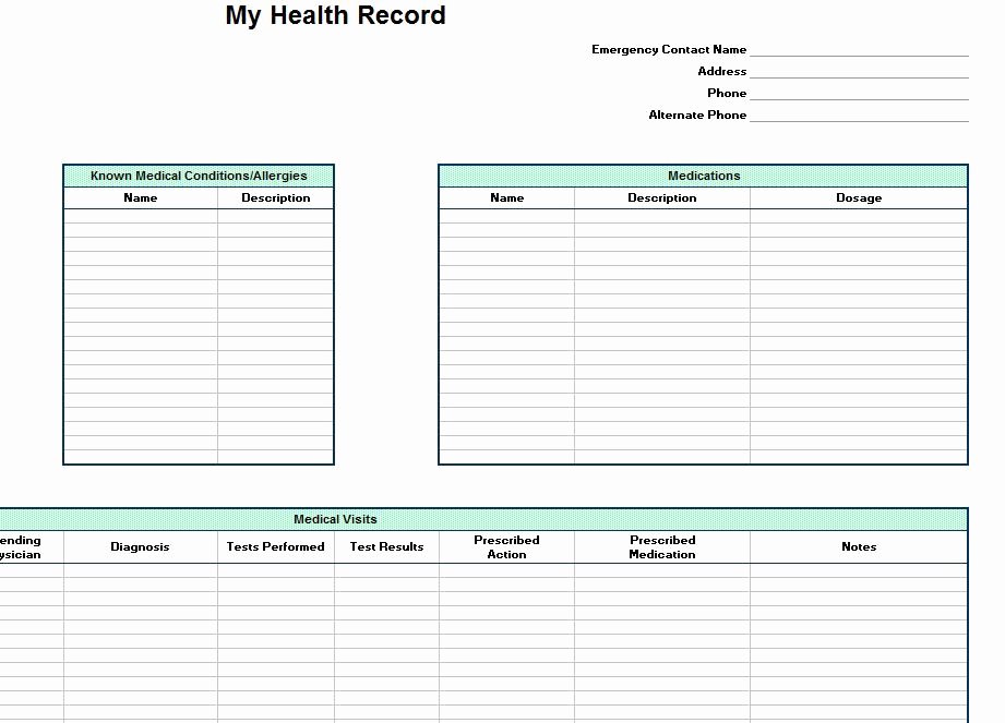 Personal Medical History form Template Best Of Of the Personal Health Record Template