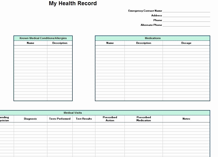 Personal Medical History form Template Best Of Of the Personal Health Record Template