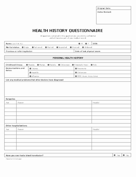 Personal Medical History form Template Fresh Patient Health History Questionnaire 4 Pages