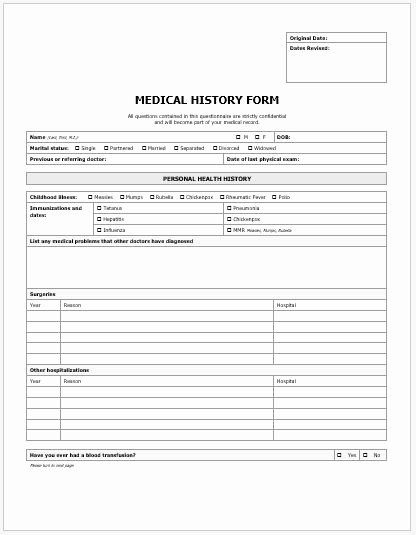 Personal Medical History form Template Inspirational Medical History form Template for Ms Word