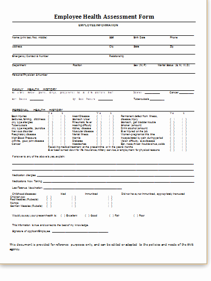 Personal Medical History form Template Inspirational Ms Word Health assessment forms Templates