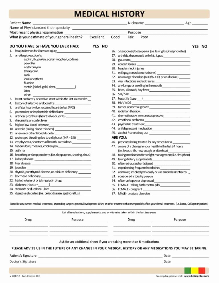 Personal Medical History form Template Lovely 67 Medical History forms [word Pdf] Printable Templates