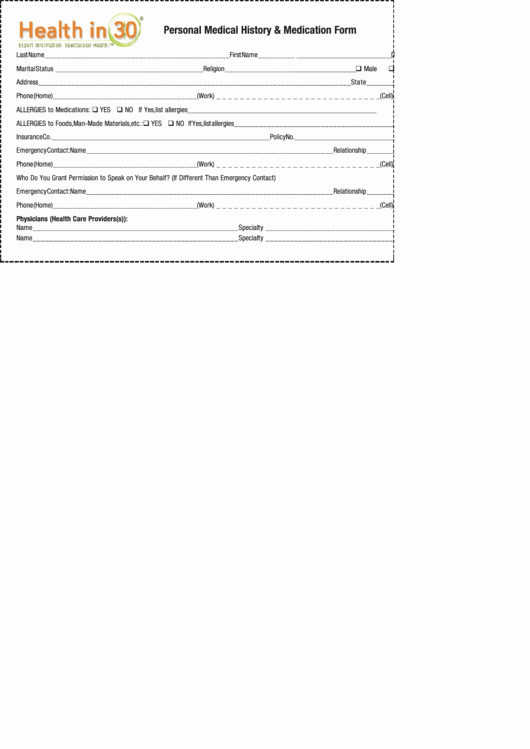 Personal Medical History form Template Luxury Health In 30 Personal Medical History &amp; Medication form